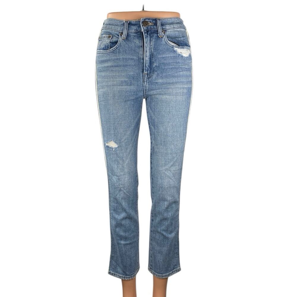 Pistola Blue High Rise Side Stripe Distressed Crop Cigarette Denim Jeans Size 27